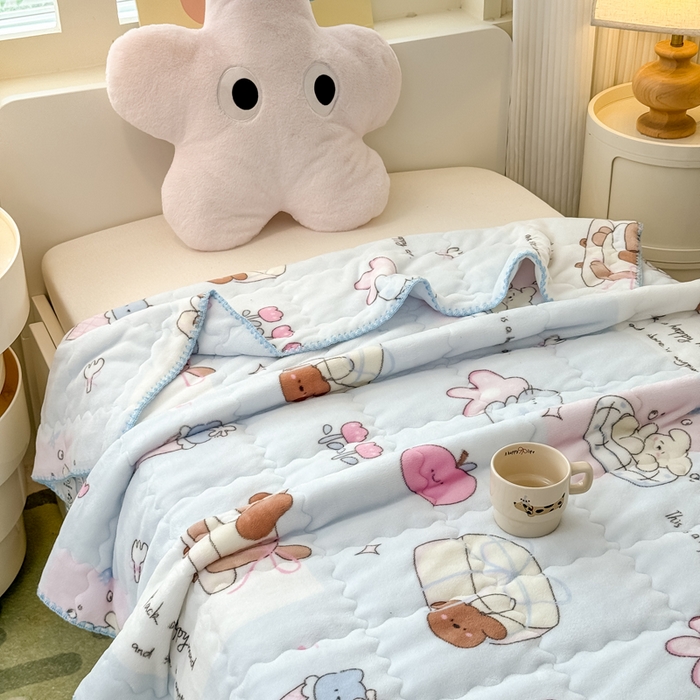 91家纺网 家纺一手货源 找家纺 禧缘家纺（原梦想家） 2025秋冬新款儿童加厚三层夹棉牛奶绒毛毯冬季双面绒保暖盖毯 奶油小狗