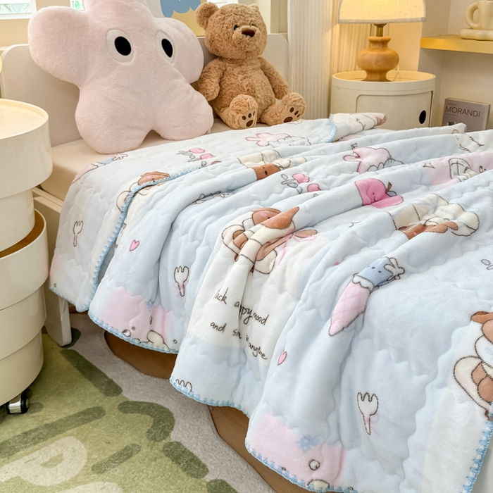 91家纺网 家纺一手货源 找家纺 禧缘家纺（原梦想家） 2025秋冬新款儿童加厚三层夹棉牛奶绒毛毯冬季双面绒保暖盖毯 奶油小狗