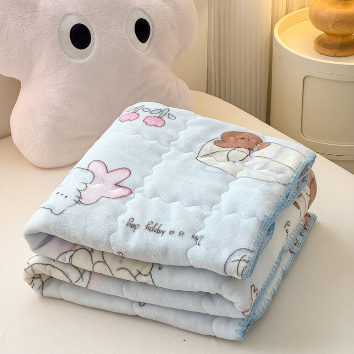 91家纺网 家纺一手货源 找家纺 禧缘家纺（原梦想家） 2025秋冬新款儿童加厚三层夹棉牛奶绒毛毯冬季双面绒保暖盖毯 奶油小狗