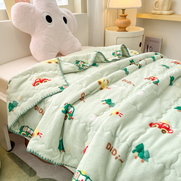 禧缘家纺（原梦想家） 2025秋冬新款儿童加厚三层夹棉牛奶绒毛毯冬季双面绒保暖盖毯 巴士宝贝
