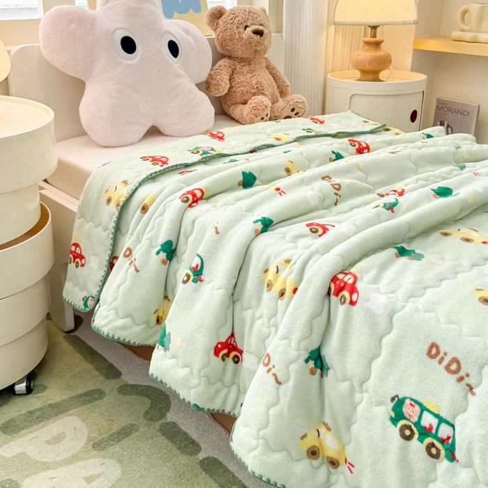 91家纺网 家纺一手货源 找家纺 禧缘家纺（原梦想家） 2025秋冬新款儿童加厚三层夹棉牛奶绒毛毯冬季双面绒保暖盖毯 巴士宝贝