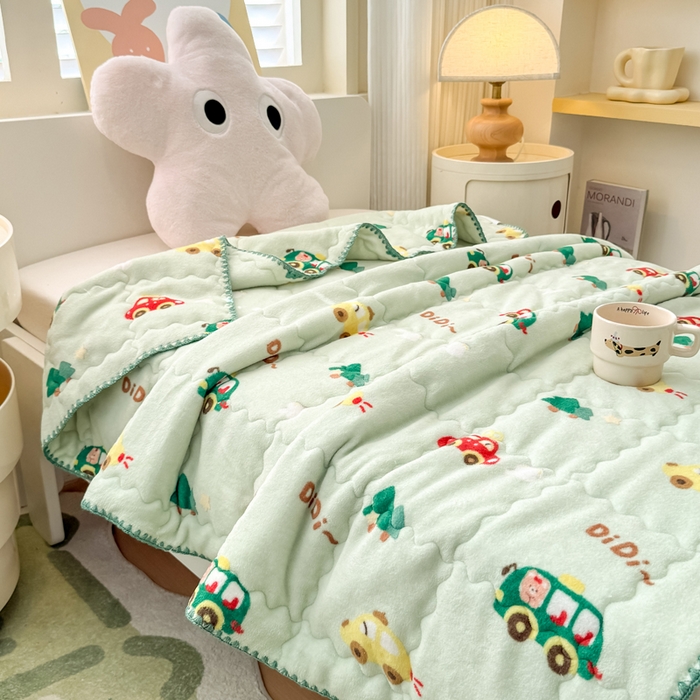 91家纺网 家纺一手货源 找家纺 禧缘家纺（原梦想家） 2025秋冬新款儿童加厚三层夹棉牛奶绒毛毯冬季双面绒保暖盖毯 巴士宝贝