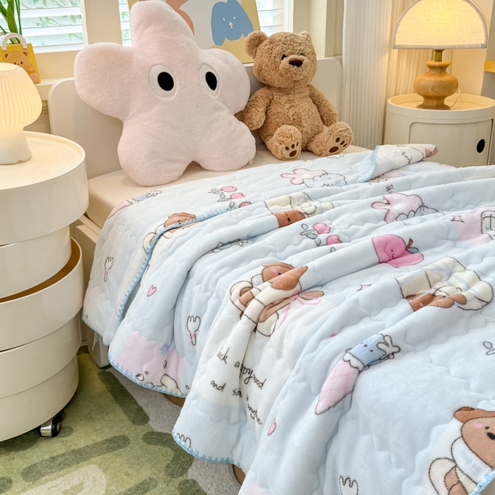 91家纺网 家纺一手货源 找家纺 禧缘家纺（原梦想家） 2025秋冬新款儿童加厚三层夹棉牛奶绒毛毯冬季双面绒保暖盖毯 奶油小狗