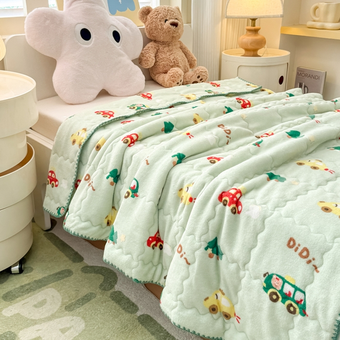 91家纺网 家纺一手货源 找家纺 禧缘家纺（原梦想家） 2025秋冬新款儿童加厚三层夹棉牛奶绒毛毯冬季双面绒保暖盖毯 巴士宝贝