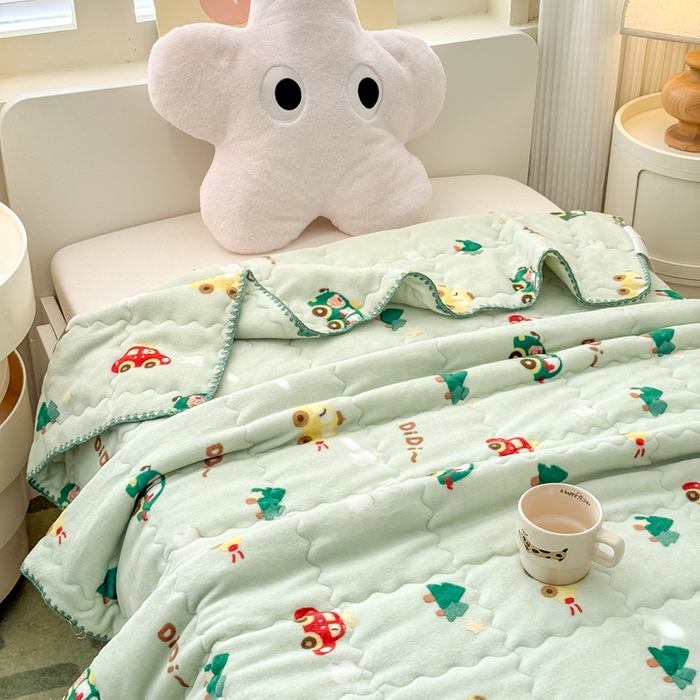 91家纺网 家纺一手货源 找家纺 禧缘家纺（原梦想家） 2025秋冬新款儿童加厚三层夹棉牛奶绒毛毯冬季双面绒保暖盖毯 巴士宝贝