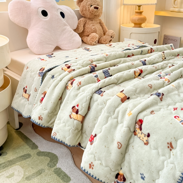 91家纺网 家纺一手货源 找家纺 禧缘家纺（原梦想家） 2025秋冬新款儿童加厚三层夹棉牛奶绒毛毯冬季双面绒保暖盖毯 汪汪家族