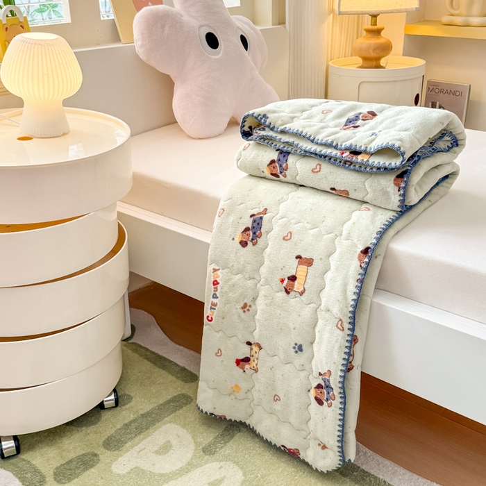 91家纺网 家纺一手货源 找家纺 禧缘家纺（原梦想家） 2025秋冬新款儿童加厚三层夹棉牛奶绒毛毯冬季双面绒保暖盖毯 汪汪家族