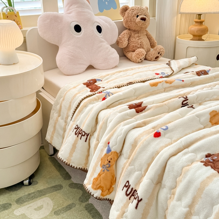 91家纺网 家纺一手货源 找家纺 禧缘家纺（原梦想家） 2025秋冬新款儿童加厚三层夹棉牛奶绒毛毯冬季双面绒保暖盖毯 萌趣伙伴