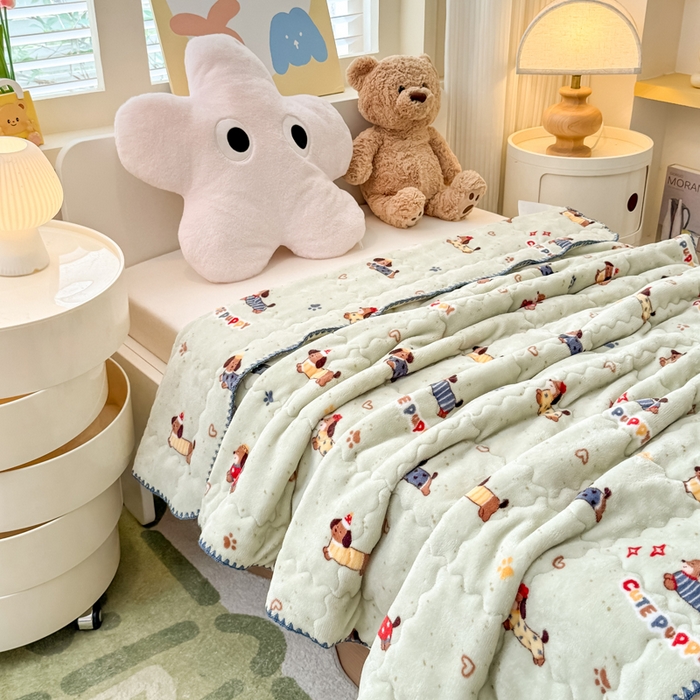 91家纺网 家纺一手货源 找家纺 禧缘家纺（原梦想家） 2025秋冬新款儿童加厚三层夹棉牛奶绒毛毯冬季双面绒保暖盖毯 汪汪家族