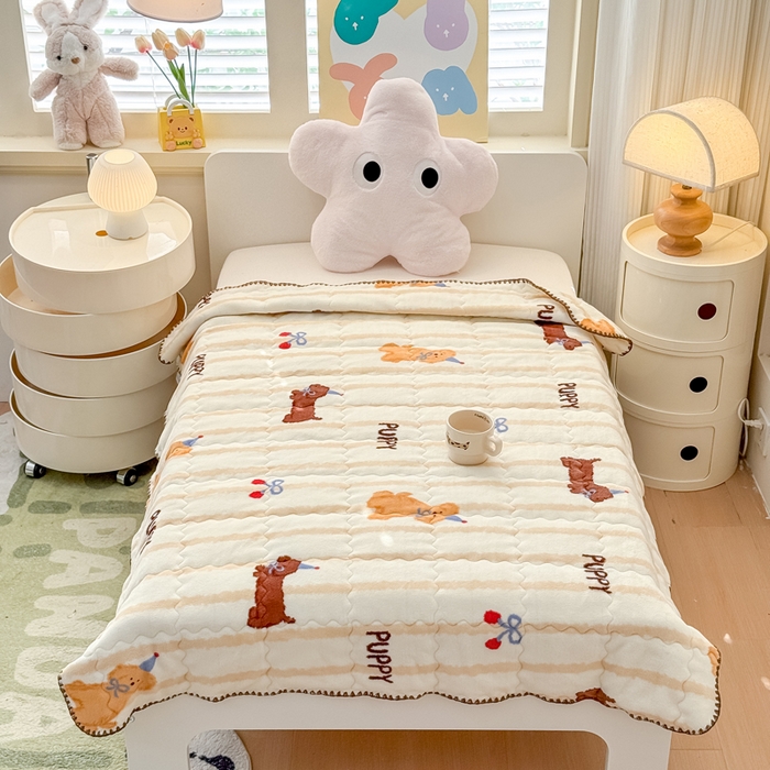 91家纺网 家纺一手货源 找家纺 禧缘家纺（原梦想家） 2025秋冬新款儿童加厚三层夹棉牛奶绒毛毯冬季双面绒保暖盖毯 萌趣伙伴