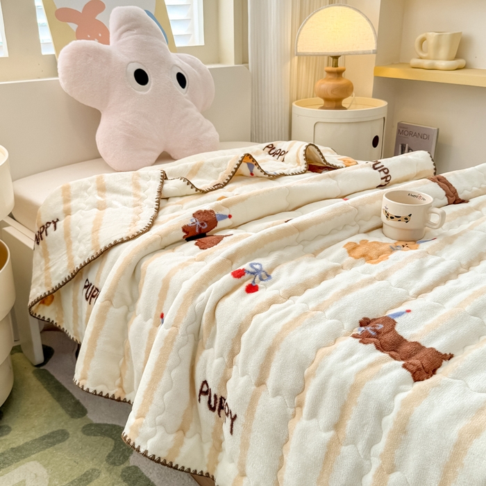 91家纺网 家纺一手货源 找家纺 禧缘家纺（原梦想家） 2025秋冬新款儿童加厚三层夹棉牛奶绒毛毯冬季双面绒保暖盖毯 萌趣伙伴