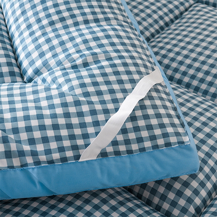 91家纺网 家纺一手货源 找家纺 预言家纺 2025新款格子床垫床褥系列 蓝格