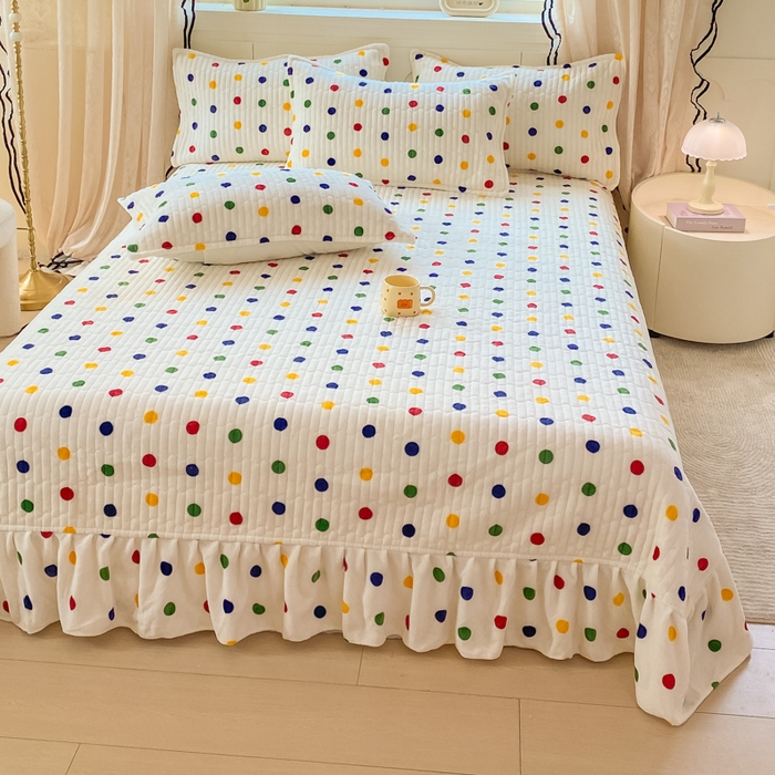 91家纺网 家纺一手货源 找家纺 （总）尚美 2025新款豆豆绒牛奶绒大花边床盖四件套-系列2（床盖花边随机）