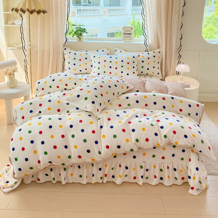 （总）尚美 2025新款豆豆绒牛奶绒大花边床盖四件套-系列2（床盖花边随机）