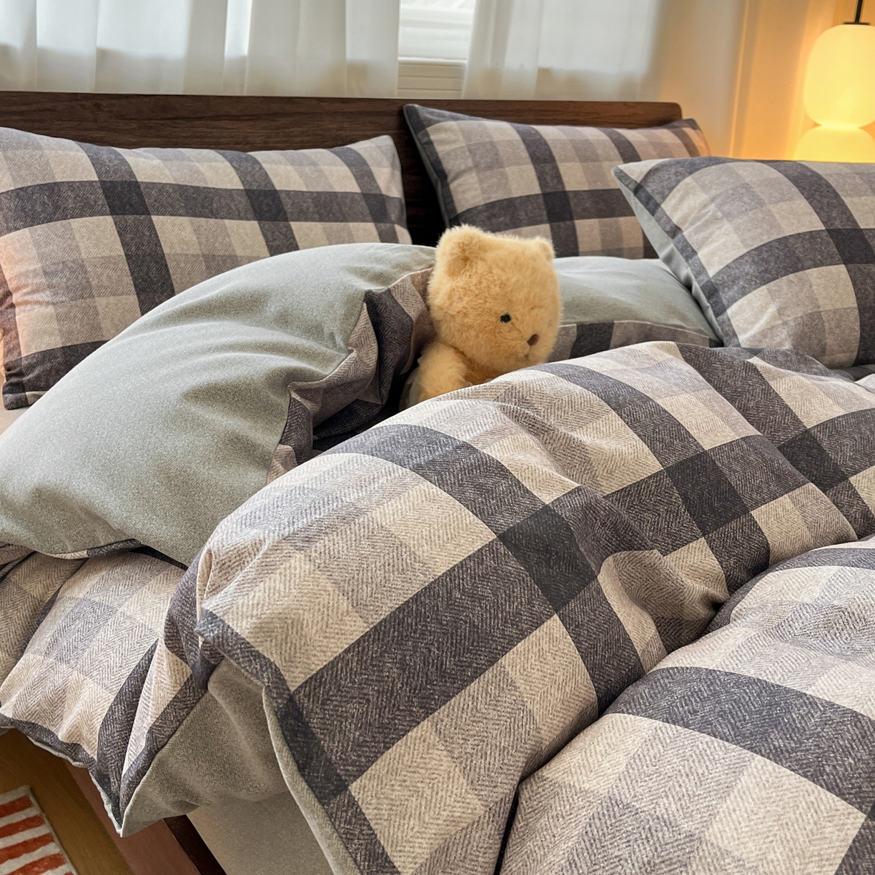 典曼家纺 2025新款原棉磨毛印花四件套 朗格-灰