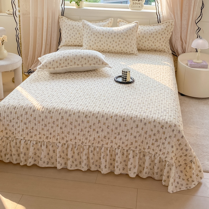 91家纺网 家纺一手货源 找家纺 尚美 2025新款豆豆绒牛奶绒大花边床盖四件套-系列2（床盖花边随机） 花紫