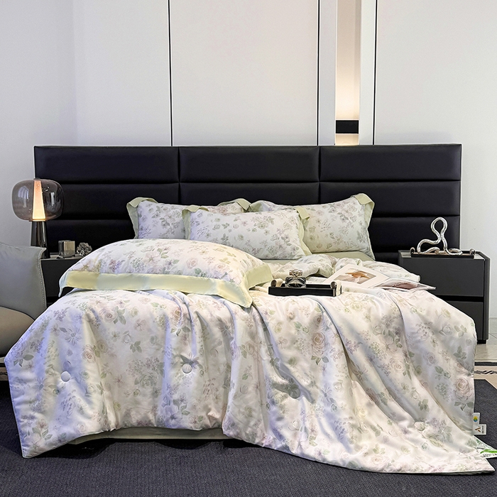 91家纺网 家纺一手货源 找家纺 （总）梵克保罗 2025春夏新款莱赛尔天丝夏被嵌绳款数码印花单夏被夏被四件套单床笠单床单款