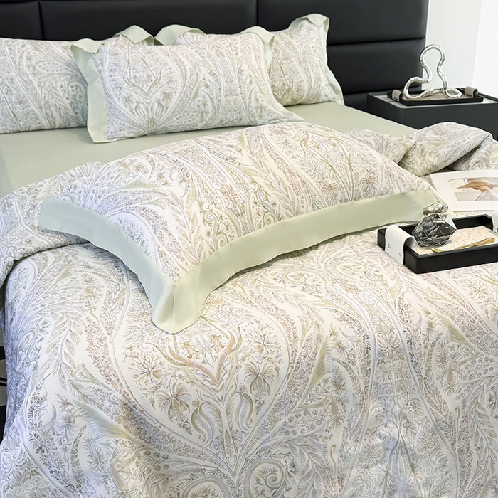 91家纺网 家纺一手货源 找家纺 梵克保罗 2025春夏新款莱赛尔天丝夏被嵌绳款数码印花单夏被夏被四件套单床笠单床单款 莉格西塔