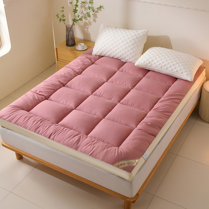 91家纺网 家纺一手货源 找家纺 预言家纺 2025新款黄边立体床垫床褥系列 黄边豆沙