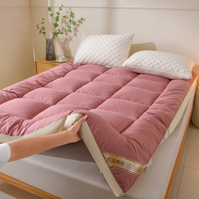 91家纺网 家纺一手货源 找家纺 预言家纺 2025新款黄边立体床垫床褥系列 黄边豆沙