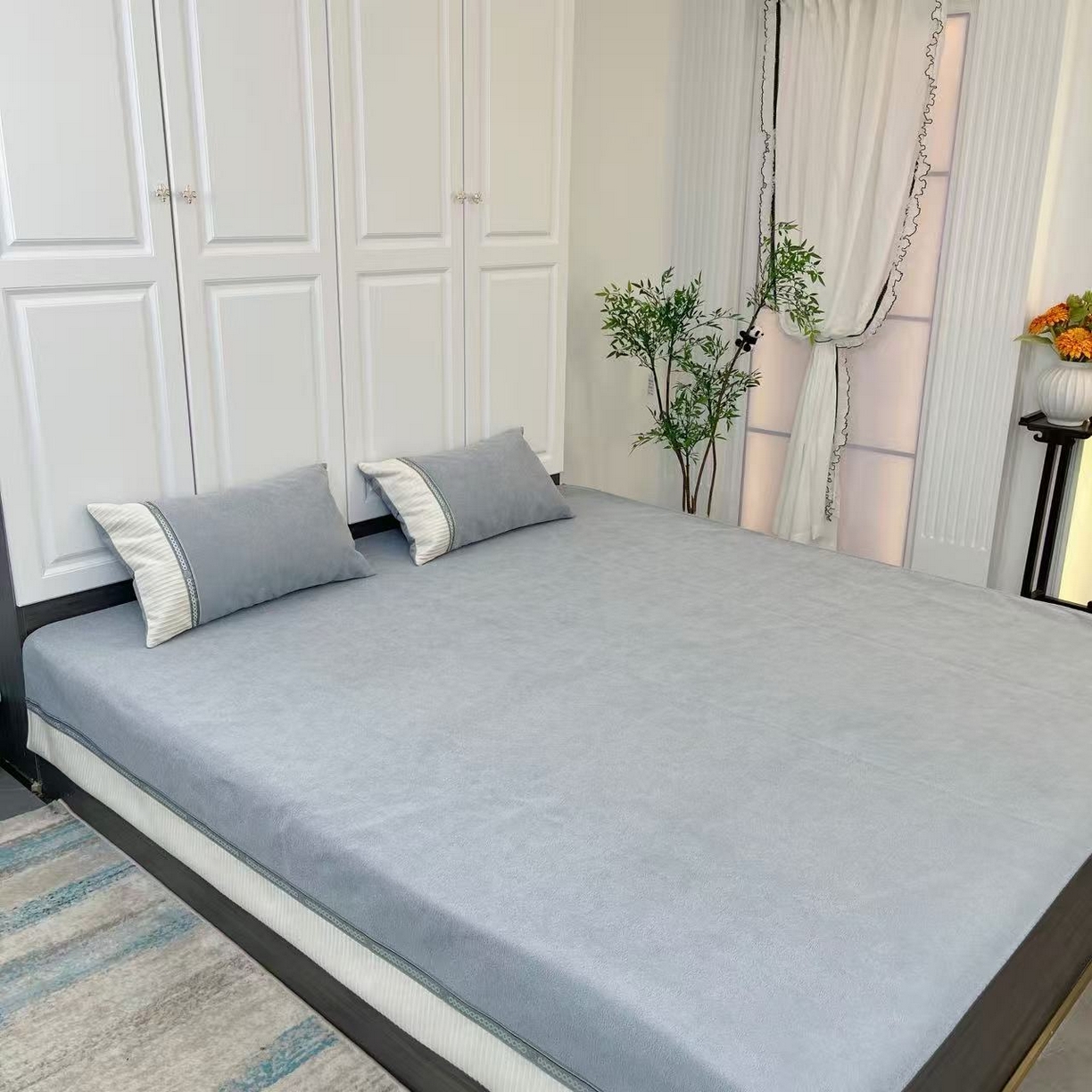 91家纺网 家纺一手货源 找家纺 （总）暖木杨 2025新款雪尼尔榻榻米床盖炕盖防滑床盖柔软亲肤简约可定制尺寸-奶茶