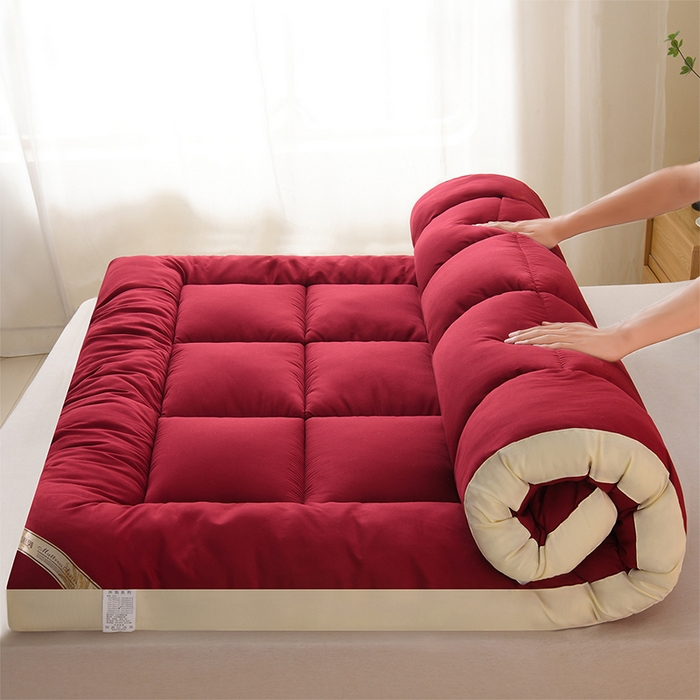 预言家纺 2025新款黄边立体床垫床褥系列 黄边酒红