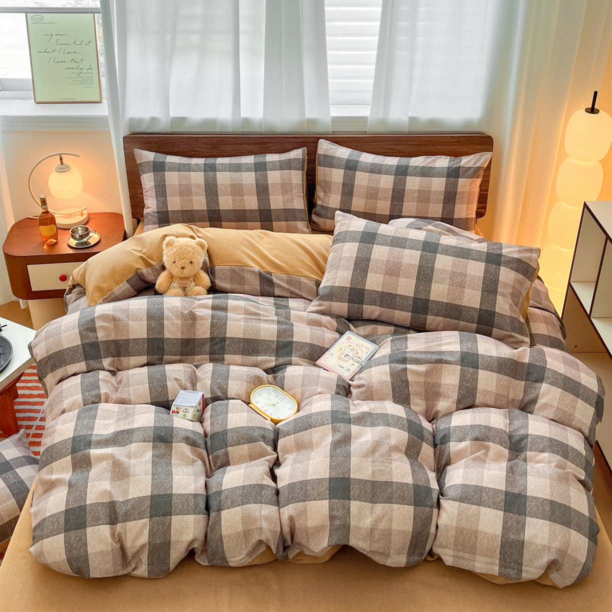 91家纺网 家纺一手货源 找家纺 典曼家纺 2025新款原棉磨毛印花四件套 朗格-咖