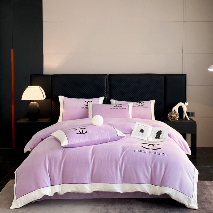 绒世界 2025秋冬小香风香奈系列牛奶绒四件套 薰衣紫