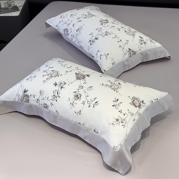 梵克保罗 2025春夏新品莱赛尔天丝数码印花单床笠单床单单枕套 情依（B版花银灰）-枕套