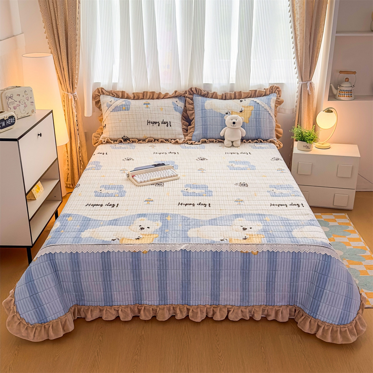 91家纺网 家纺一手货源 找家纺 恒爱 2023新款全棉床盖三件套 娴静小花