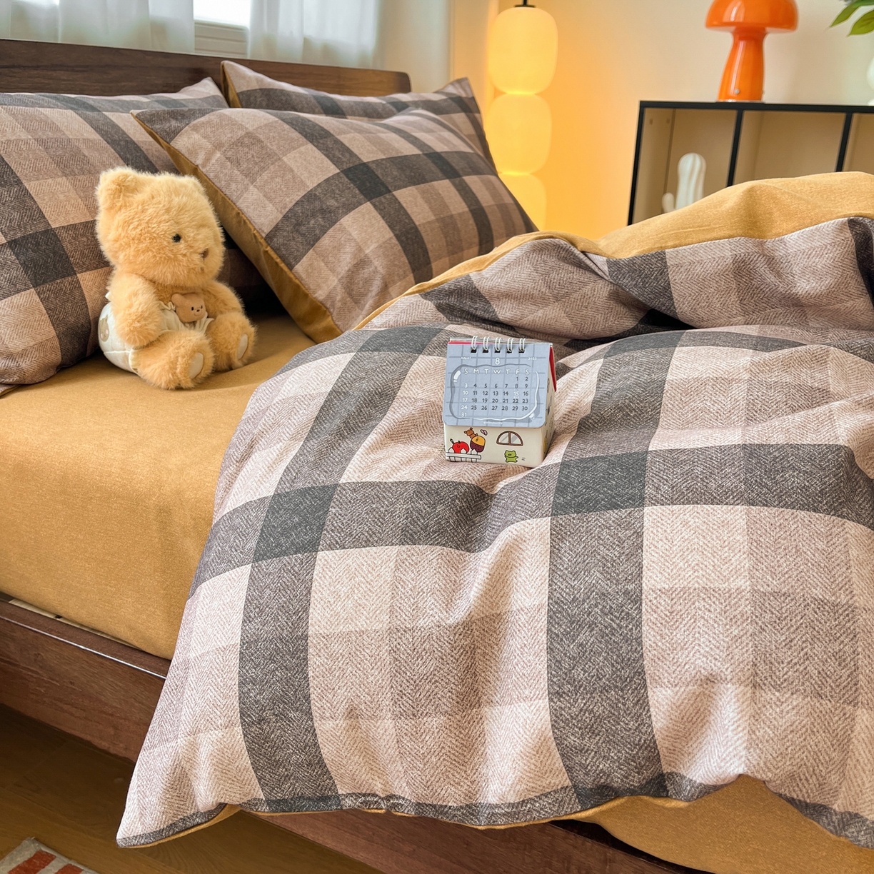 91家纺网 家纺一手货源 找家纺 典曼家纺 2025新款原棉磨毛印花四件套 朗格-咖