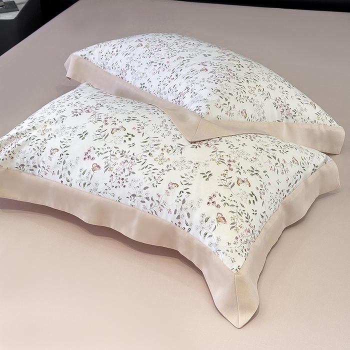 91家纺网 家纺一手货源 找家纺 梵克保罗 2025春夏新品莱赛尔天丝数码印花单床笠单床单单枕套 吟禾暮（B版珍珠腮红）-枕套