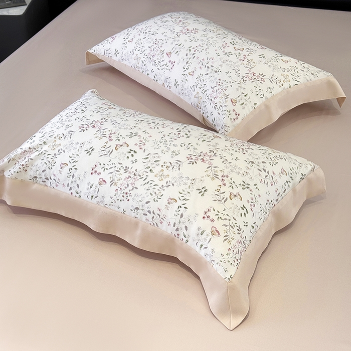 梵克保罗 2025春夏新品莱赛尔天丝数码印花单床笠单床单单枕套 吟禾暮（B版珍珠腮红）-枕套