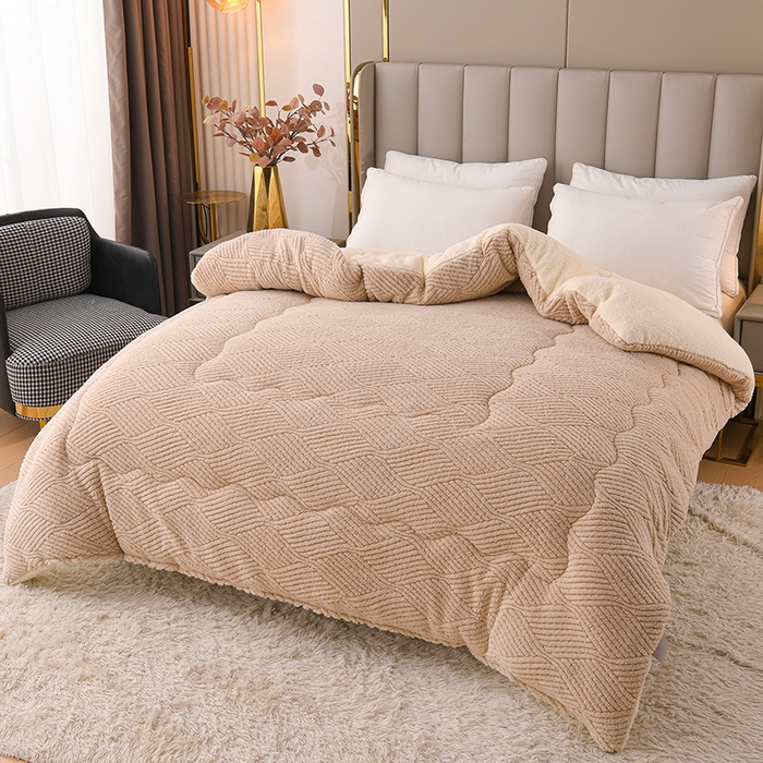 91家纺网 家纺一手货源 找家纺 预言家纺 2025新款提花双面绒冬被系列 双面绒卡其