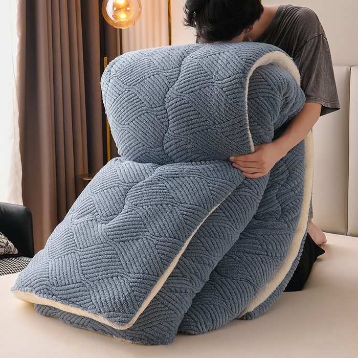 91家纺网 家纺一手货源 找家纺 预言家纺 2025新款提花双面绒冬被系列 双面绒蓝灰