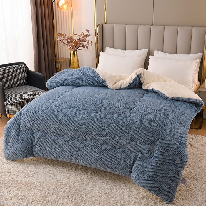 91家纺网 家纺一手货源 找家纺 预言家纺 2025新款提花双面绒冬被系列 双面绒蓝灰