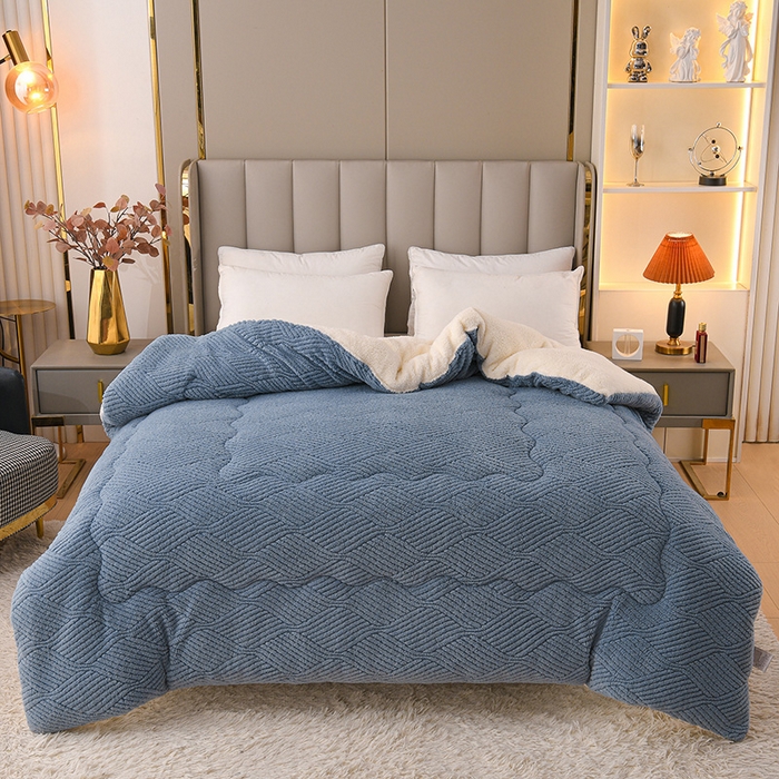 预言家纺 2025新款提花双面绒冬被系列 双面绒蓝灰