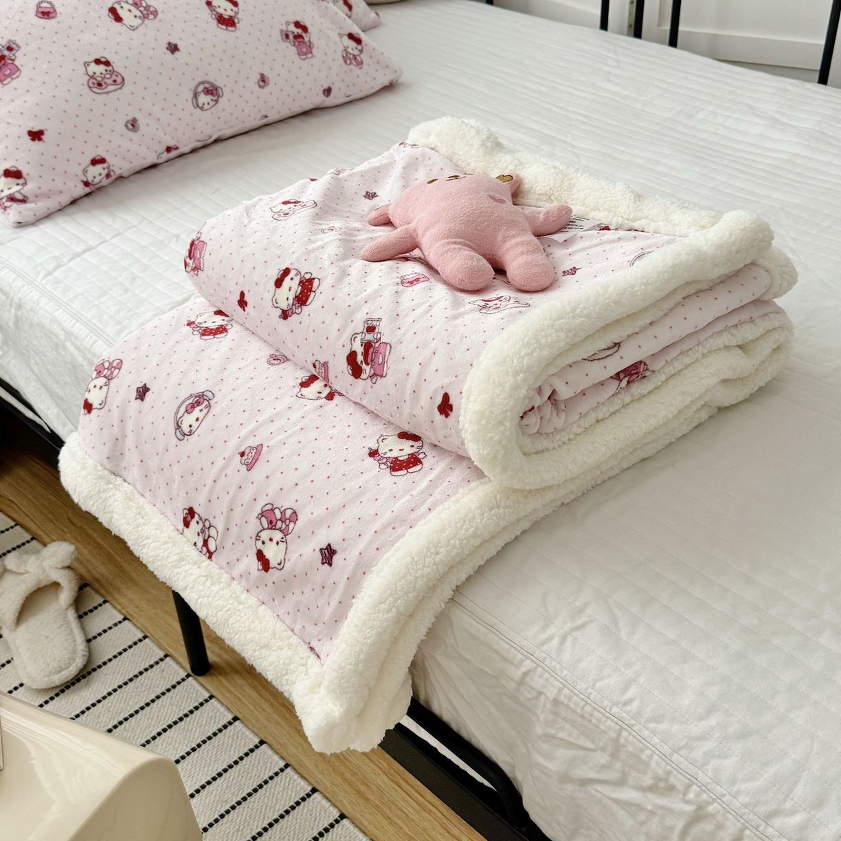 航途席业 2025新款200g牛奶绒羊羔绒毛毯 超甜小猫咪