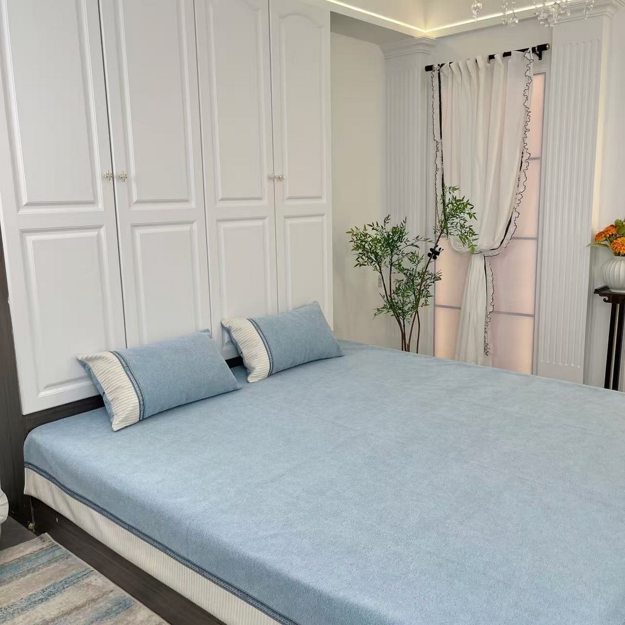 91家纺网 家纺一手货源 找家纺 （总）暖木杨 2025新款雪尼尔榻榻米床盖炕盖防滑床盖柔软亲肤简约可定制尺寸-奶茶