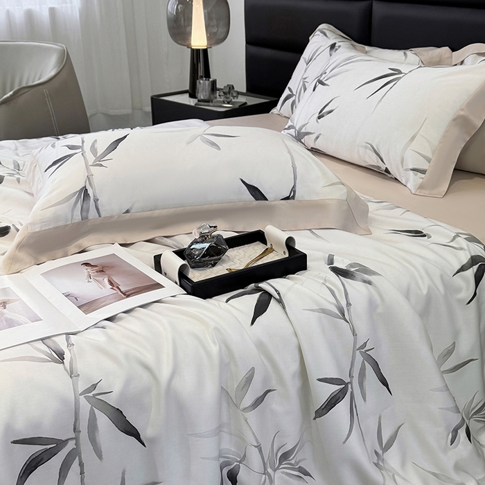 91家纺网 家纺一手货源 找家纺 梵克保罗 2025春夏新品莱赛尔天丝数码印花嵌绳单夏被 轻蔓竹