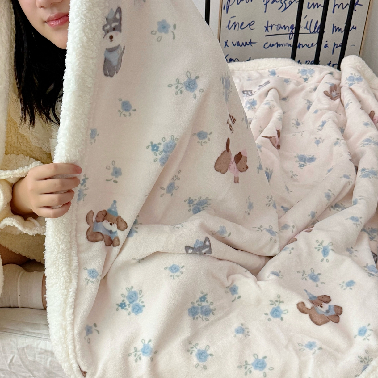 91家纺网 家纺一手货源 找家纺 航途席业 2025新款200g牛奶绒羊羔绒毛毯 狗狗乐园