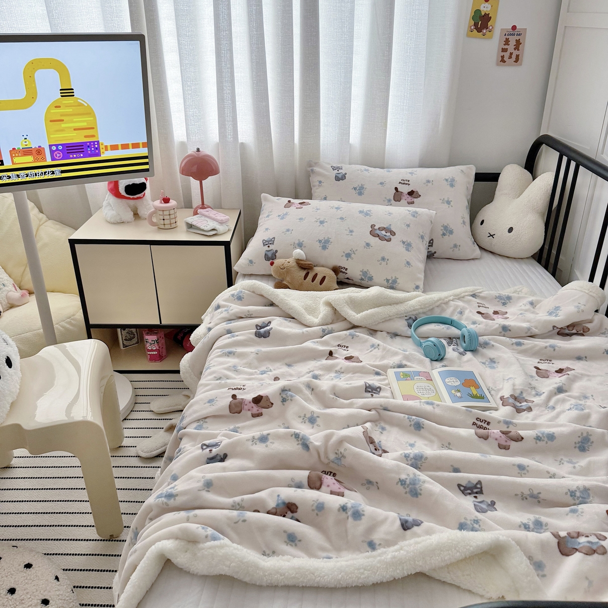 91家纺网 家纺一手货源 找家纺 航途席业 2025新款200g牛奶绒羊羔绒毛毯 狗狗乐园