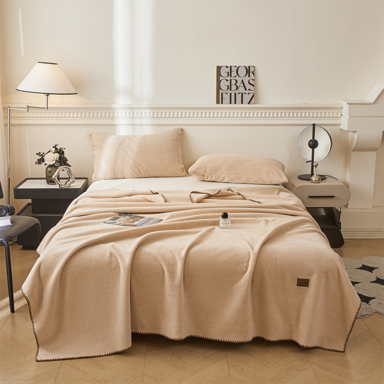 91家纺网 家纺一手货源 找家纺 雯豆家纺 2025新款獭獭绒毛毯双层加厚纯色毯子高档高克重盖毯 摩卡幕斯