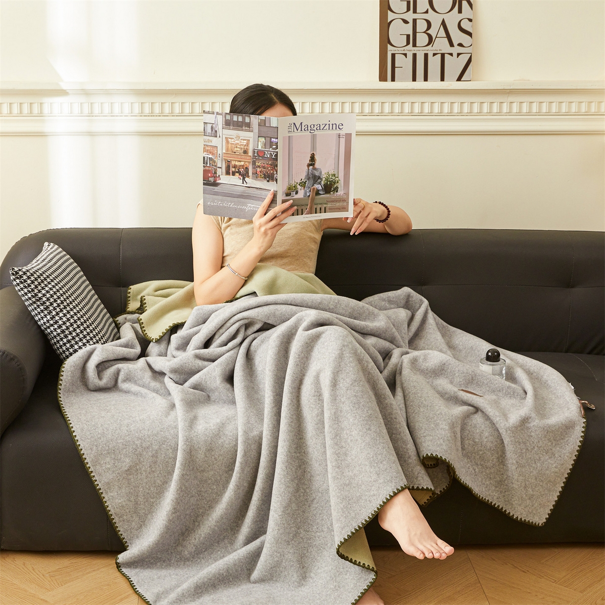 91家纺网 家纺一手货源 找家纺 雯豆家纺 2025新款獭獭绒毛毯双层加厚纯色毯子高档高克重盖毯 冰岛灰