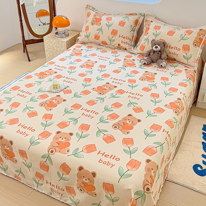 91家纺网 家纺一手货源 找家纺 （总）梵克保罗 2025春夏原棉鱼骨棉老粗布花边印花床单软凉席三件套