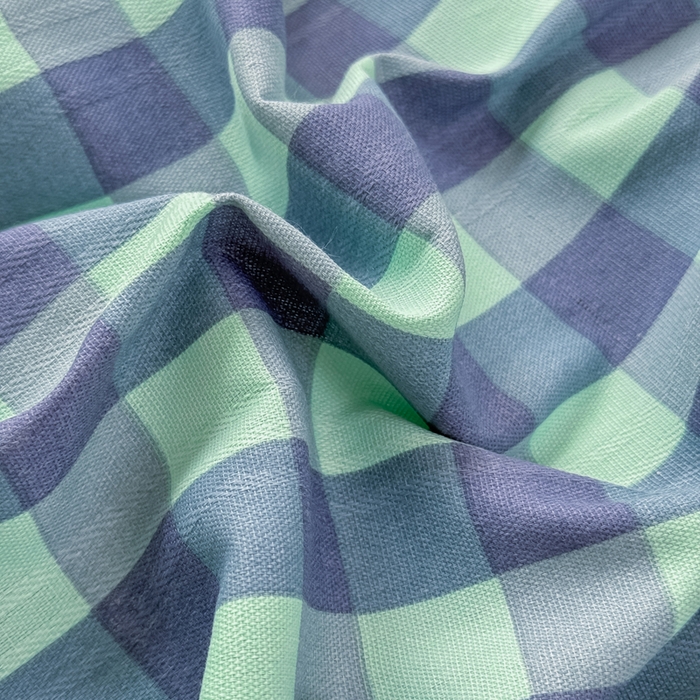 91家纺网 家纺一手货源 找家纺 梵克保罗 2025春夏原棉鱼骨棉老粗布花边印花床单软凉席三件套 蓝格