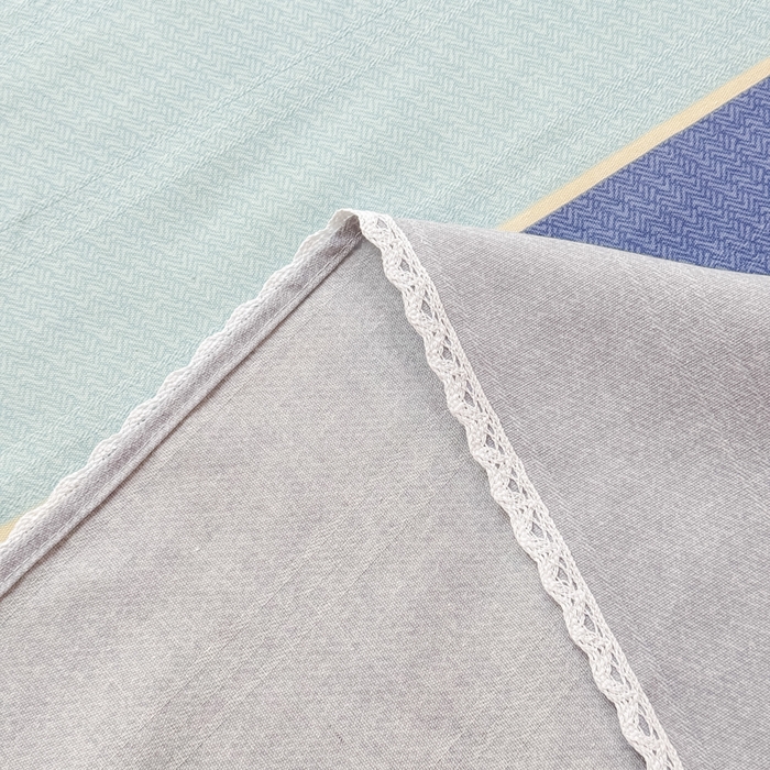 91家纺网 家纺一手货源 找家纺 梵克保罗 2025春夏原棉鱼骨棉老粗布花边印花床单软凉席三件套 简彩条纹