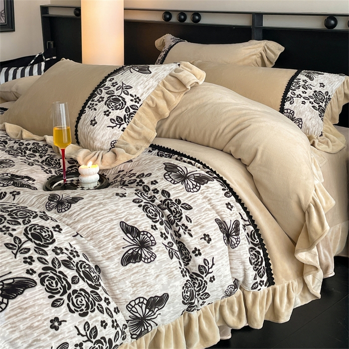 91家纺网 家纺一手货源 找家纺 （总）慕木家纺 2025新款A类高克重高端雕花烂花AB版工艺款拼接四件套绮梦系列(直播热款)