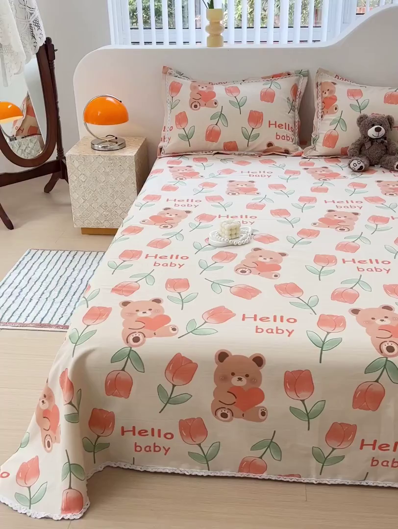 91家纺网 家纺一手货源 找家纺 （总）梵克保罗 2025春夏原棉鱼骨棉老粗布花边印花床单软凉席三件套