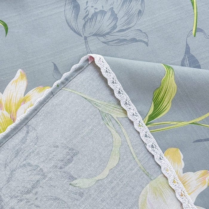 91家纺网 家纺一手货源 找家纺 梵克保罗 2025春夏原棉鱼骨棉老粗布花边印花床单软凉席三件套 花韵雅姿